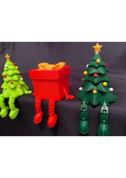 Yılbaşı Temalı Dekor Figürleri 3’lü Set – Ağaç ve Hediye Kutusu Hediyelik Konsept