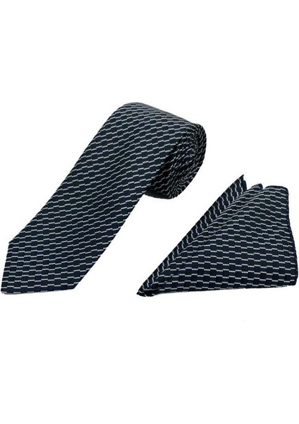 7 cm Lacivert Beyaz Desenli Kravat Mendil Set fiyatları