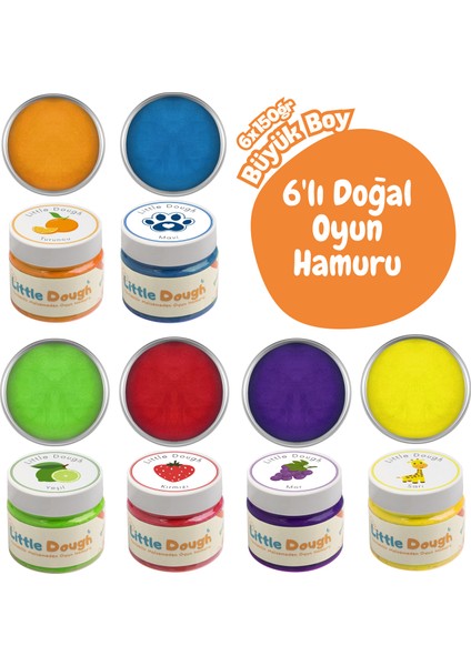 6'lı Doğal Oyun Hamuru 6*150GR - Turuncu, Mavi, Yeşil, Kırmızı, Mor, Sarı