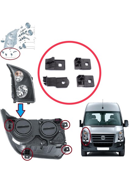 Vw Crafter Mk1 2e 2f 2006-2017 2E0998226 Için Sağ Ön Far Ayak Tamir Seti fırsatları
