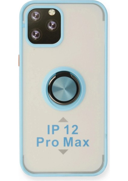 Ieg iPhone 12 Pro Max Kılıf Montreal Yüzüklü Silikon Kapak - Buz Mavi