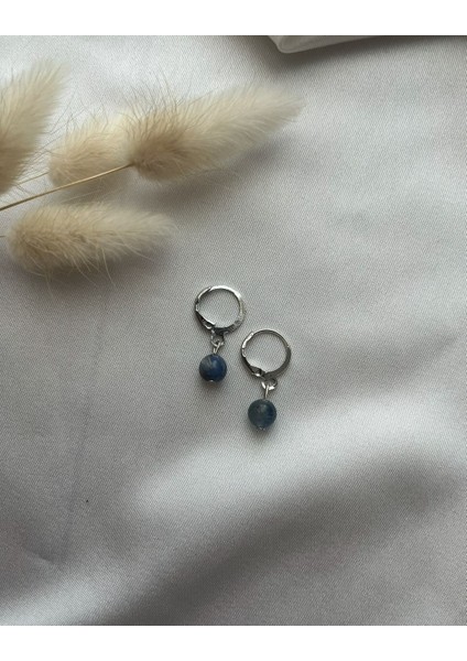 Kyanit Taşı Gümüş Kaplama Halka Küpe