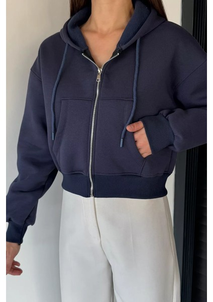 Kadın Kapüşonlu Şardonlu Ön Fermuarlı Crop Top Sweatshirt P-00018833 fiyatları