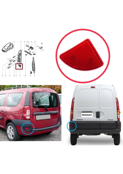 Renault Kangoo 1 Express Kubistar X76 Dacia Logan Mk1 Ks Mcv Van Için Arka Sol Tampon Reflektörü fırsatları