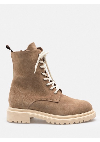 Vizon Hakiki Deri Süet Bağcıklı Fermuarlı Kadın Bot fiyatları