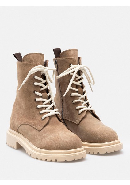 Vizon Hakiki Deri Süet Bağcıklı Fermuarlı Kadın Bot modelleri