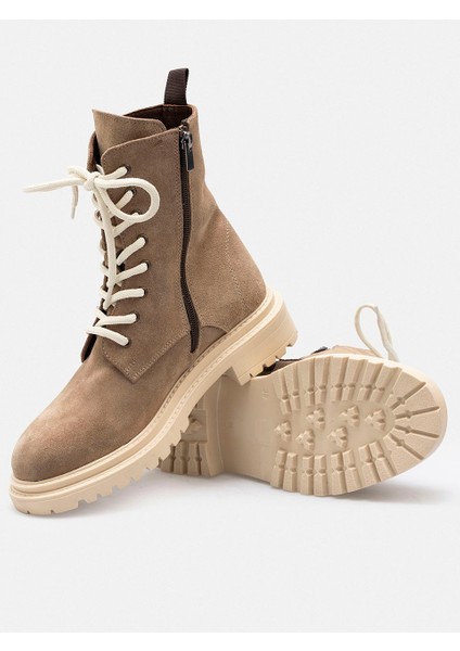 Vizon Hakiki Deri Süet Bağcıklı Fermuarlı Kadın Bot fırsatları