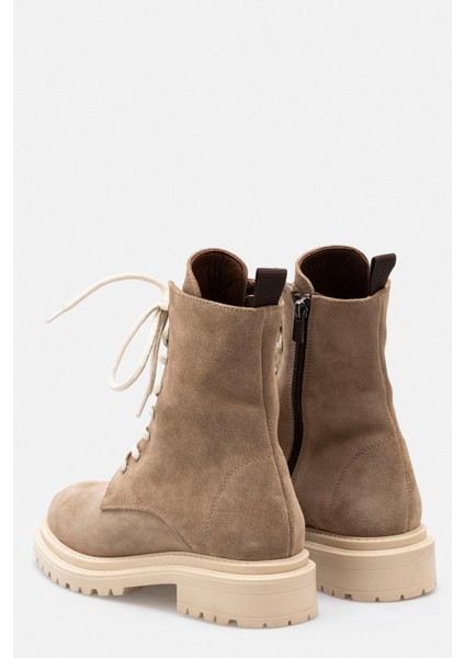 Vizon Hakiki Deri Süet Bağcıklı Fermuarlı Kadın Bot indirimleri