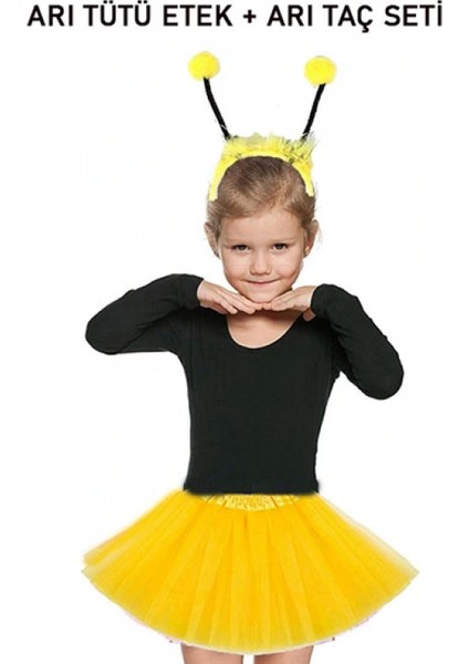Ieg® Sarı Tütü Etek ve Sarı Ponponlu Arı Taç Seti