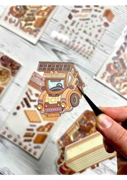 Dıy Shiba Inu Atıştırmalık Karavanı 3D Diorama Izometrik Sticker Set/99 Adet Sticker+Karavan Kartonu fiyatları