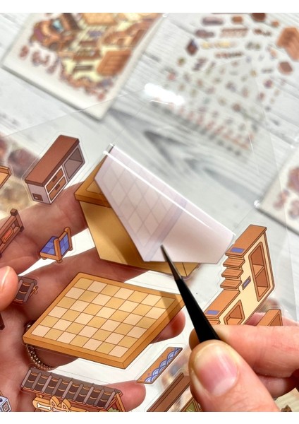 Dıy Shiba Inu Atıştırmalık Karavanı 3D Diorama Izometrik Sticker Set/99 Adet Sticker+Karavan Kartonu modelleri