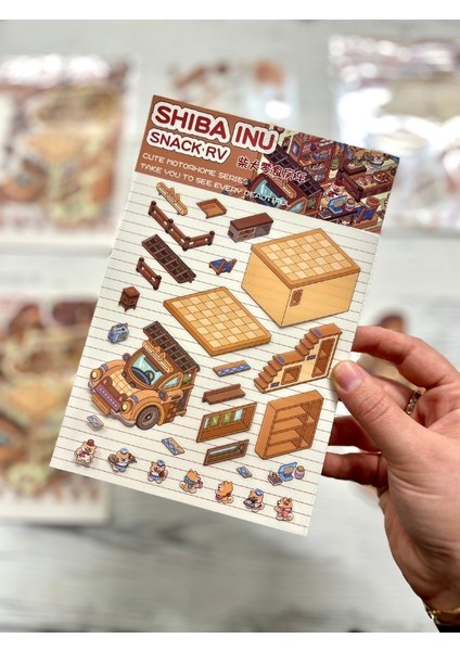 Dıy Shiba Inu Atıştırmalık Karavanı 3D Diorama Izometrik Sticker Set/99 Adet Sticker+Karavan Kartonu fırsatları