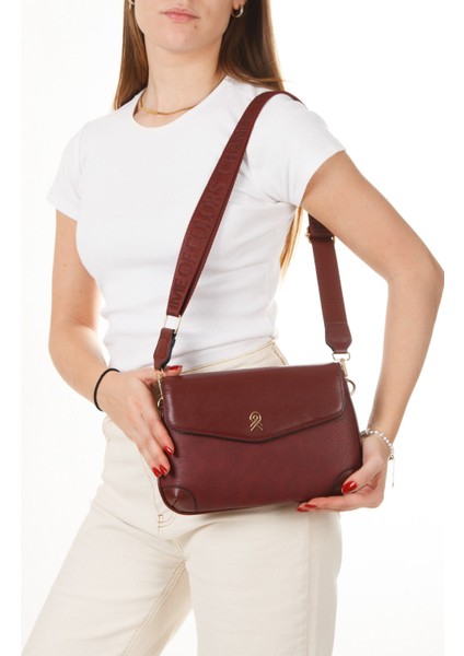 Kadın Deri Uzun Askılı El ve Omuz Çantası – Bordo – NEWPOLO364