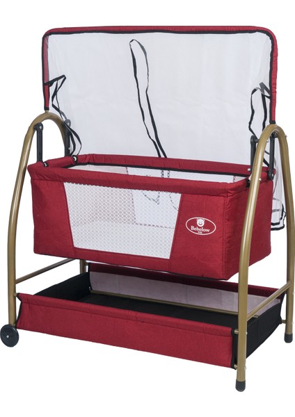 Keten Kumaş Profil Sallanabilir Gold Portatif Anne Yanı Cibinlikli Hamak Sepet Gold Beşik