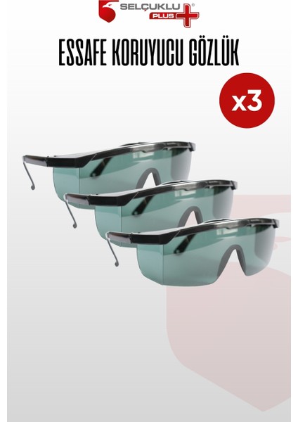Essafe 1100 3'lü Iş Güvenliği Gözlüğü – Darbelere, Toza ve Uv Işınlarına Karşı Koruyucu, Şeffaf Lensli, Ayarlanabilir Saplı Ergonomik Gözlük