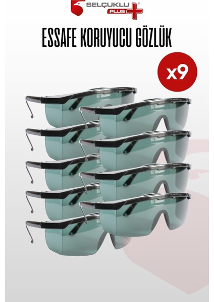 Essafe 1100 9'lu Iş Güvenliği Gözlüğü – Darbelere, Toza ve Uv Işınlarına Karşı Koruyucu, Şeffaf Lensli, Ayarlanabilir Saplı Ergonomik Gözlük