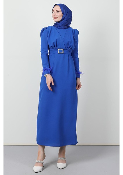 Tüy Detay Tesettür Elbise Saks modelleri