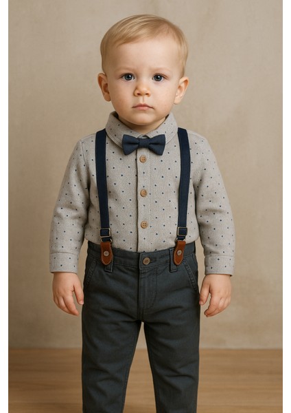 Erkek Bebek Papyonlu Askılı Takım