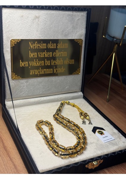 Kişiye Özel Tesbih,altın Parçacıklı Tesbih,özel Kutu Yazılı