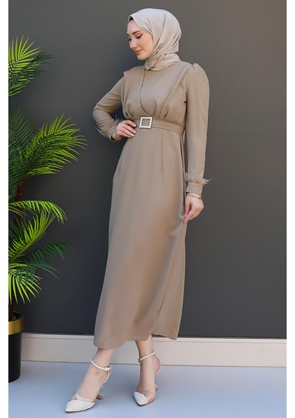 Tüy Detay Tesettür Elbise Vizon fiyatları