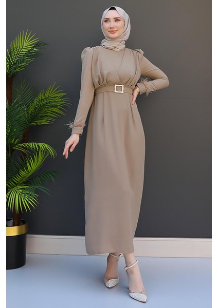 Tüy Detay Tesettür Elbise Vizon fırsatları