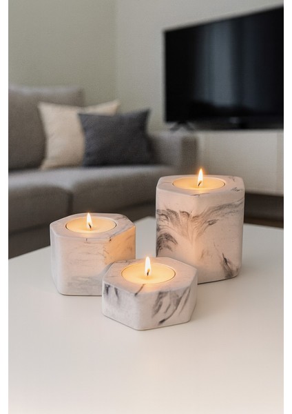 Dekoratif Tealight Mumluk (Mermer)