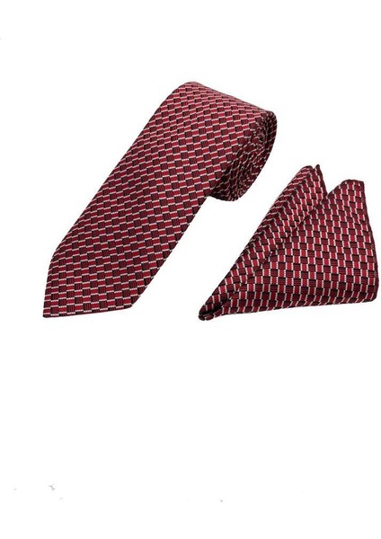 7 cm Kırmızı Siyah Beyaz Desenli Kravat Mendil Set fiyatları