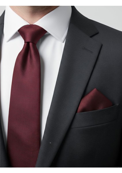 Oxford Kuşgözü Desen Ince Slim Kravat ve Cep Mendili