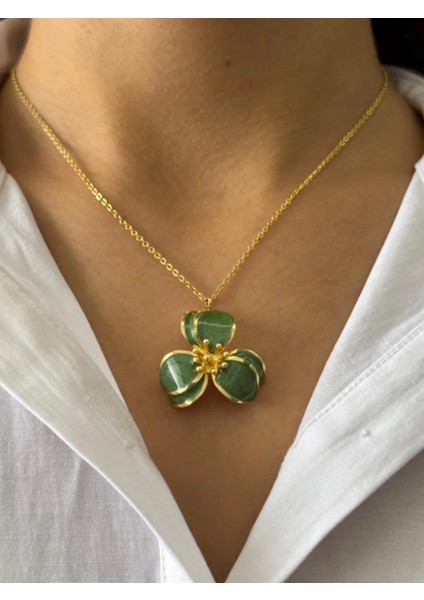 Çiçek Kolye, Zümrüt Yeşili Çelik Kararmaz Kolye