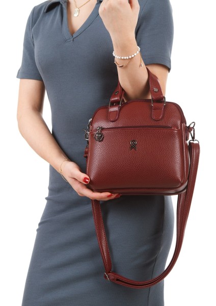 Kadın Deri Uzun Askılı El ve Omuz Çantası – Bordo – NEWPOLO368