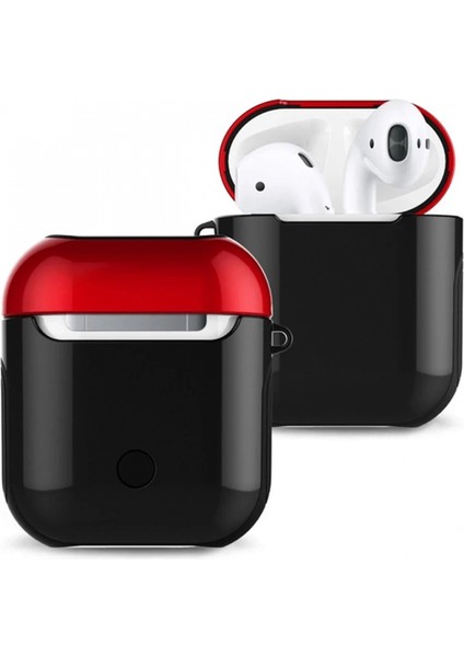 Airpods 2 (2.nesil) 3in1 Kılıf - Siyah-Kırmızı