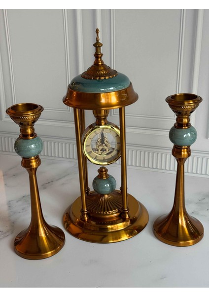 Antik Saatli 3 Parça Konsol Seti Yeşil fiyatları