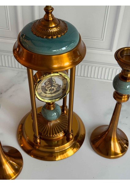 Antik Saatli 3 Parça Konsol Seti Yeşil fırsatları