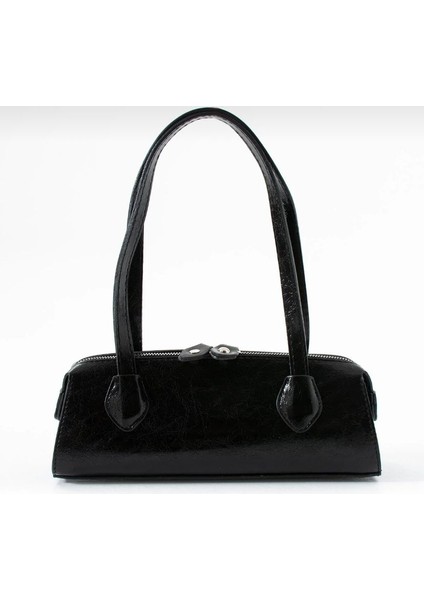 Suni Deri Iki Kollu Dikdörtgen Baget El Çantası Çıtçıt Detaylı