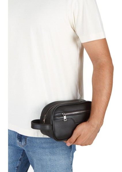 Erkek Deri Portföy Clutch Traş Kozmetik Bakım ve Günlük El Çantası Siyah – NEWPOLO366