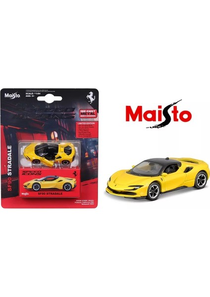 1:64 Ferrari SF90 Stradale Speed Icons Sarı – Metal Gövdeli Koleksiyon Arabası