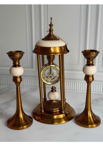 Antik Saatli 3 Parça Konsol Seti Krem fiyatları