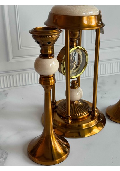 Antik Saatli 3 Parça Konsol Seti Krem fırsatları