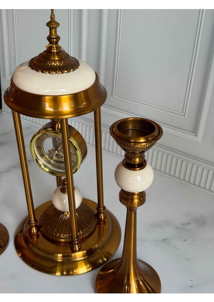 Antik Saatli 3 Parça Konsol Seti Krem indirimleri