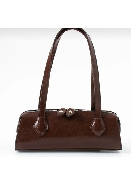 Suni Deri Iki Kollu Dikdörtgen Baget El Çantası Çıtçıt Detaylı