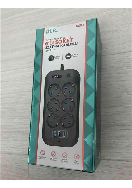 Ftr-11 Termal Akım Korumalı 6 Priz 3 USB Girişli 2 Metre Uzatma Kablolu Priz modelleri