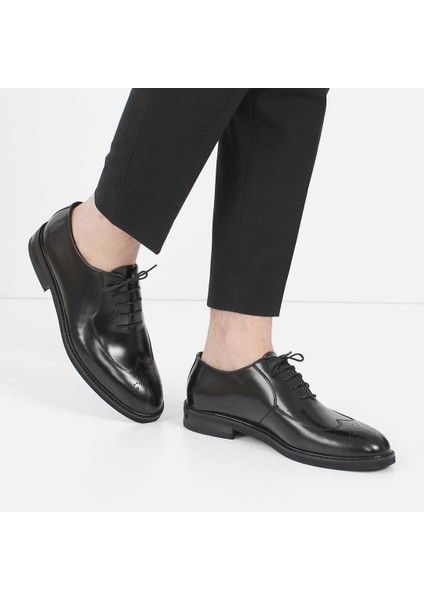 Erkek Siyah Bağcıklı Açma Deri Klasik Ayakkabı