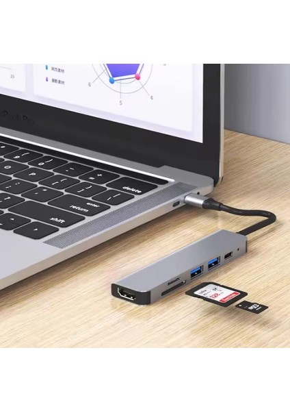 6 In 1 Çevirici Çoğaltıcı Type-C Hub Pc Tablet Tel 4K HDMI USB 3.0/2.0 Sd Tf Okuyucu modelleri