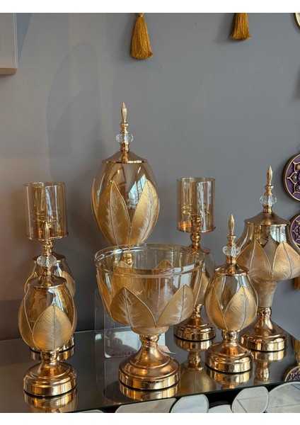 Evora Hand Made 7 Parça Gold Salon Seti