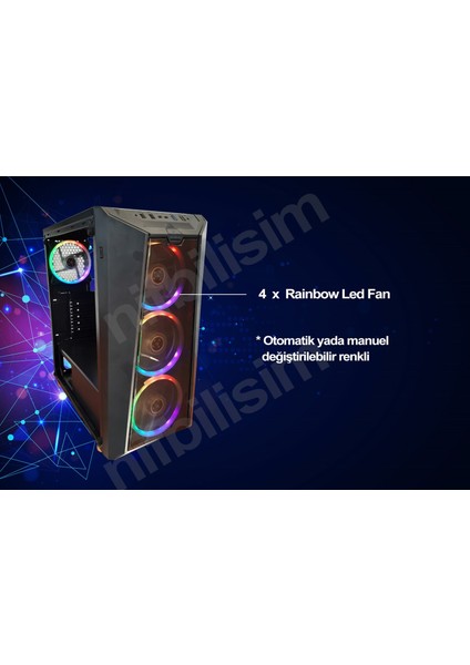 Nif Bilişim 4 Adet RGB Işıklı Fanlı Oyuncu Gamer Bilgisayar Kasası Temper Camlı PSU Hariç modelleri