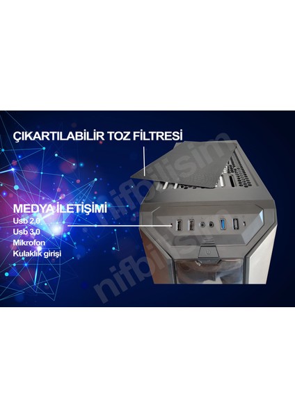 Nif Bilişim 4 Adet RGB Işıklı Fanlı Oyuncu Gamer Bilgisayar Kasası Temper Camlı PSU Hariç fırsatları