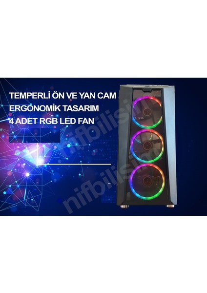 Nif Bilişim 4 Adet RGB Işıklı Fanlı Oyuncu Gamer Bilgisayar Kasası Temper Camlı PSU Hariç indirimleri