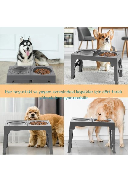Yeni Nesil Yavaş Yeme Köpek Mama Su Kabı 4 Kademeli Yükseklik Sıçrama Önleyen Su Kabı Pratik Kurulum modelleri