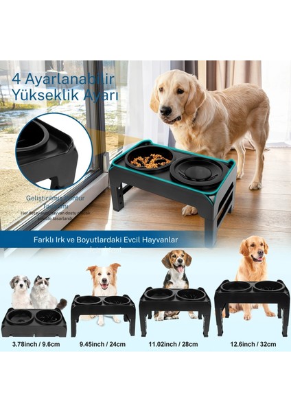 Yeni Nesil Yavaş Yeme Köpek Mama Su Kabı 4 Kademeli Yükseklik Sıçrama Önleyen Su Kabı Pratik Kurulum
