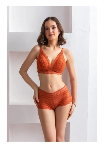 Dantel Detaylı V Yaka Kadın Bralet Sütyen ve Boxer Takım modelleri